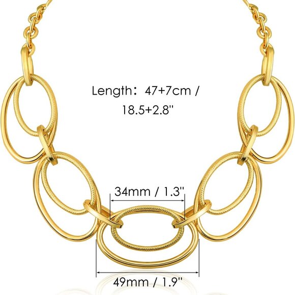 Chunky Gold Necklace for Women - 18.5" Gold Plated Loop Chain with Pendant - Picture 6 of 6